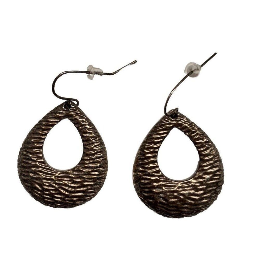 Dangle Earrings Brass Embossed Teardrop